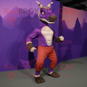 Purple Parasaurolophus mascot costume character dressed with a Joggers and Belts