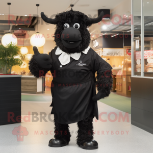 Black Beef Wellington mascot costume character dressed with a Trousers and Earrings