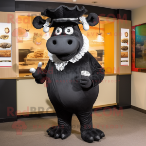 Black Beef Wellington mascot costume character dressed with a Trousers and Earrings