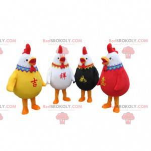 4 bunte Hahn Maskottchen, 4 bunte Hühnerkostüme - Redbrokoly.com