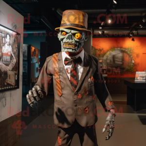 Rust Zombie mascot costume character dressed with a Suit Jacket and Suspenders