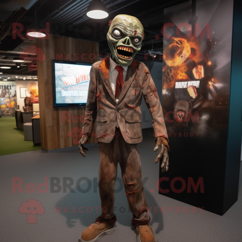 Rust Zombie mascot costume character dressed with a Suit Jacket and Suspenders