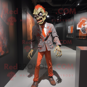 Rust Zombie mascot costume character dressed with a Suit Jacket and Suspenders