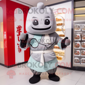 Gray Dim Sum mascot costume character dressed with a Leggings and Belts