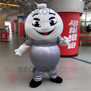 Gray Dim Sum mascot costume character dressed with a Leggings and Belts