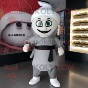 Gray Dim Sum mascot costume character dressed with a Leggings and Belts