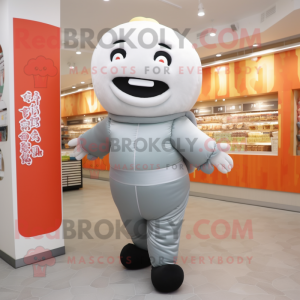 Gray Dim Sum mascot costume character dressed with a Leggings and Belts