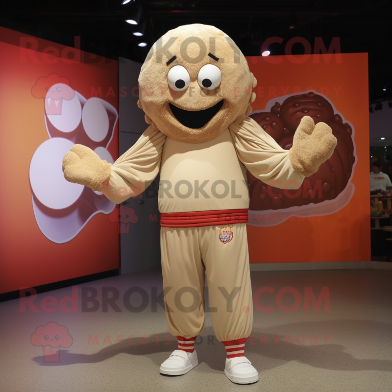 Tan Meatballs mascot costume character dressed with a Sweatshirt and Headbands Tan Meatballs mascot costume character dressed with a Sweatshirt and Headbands