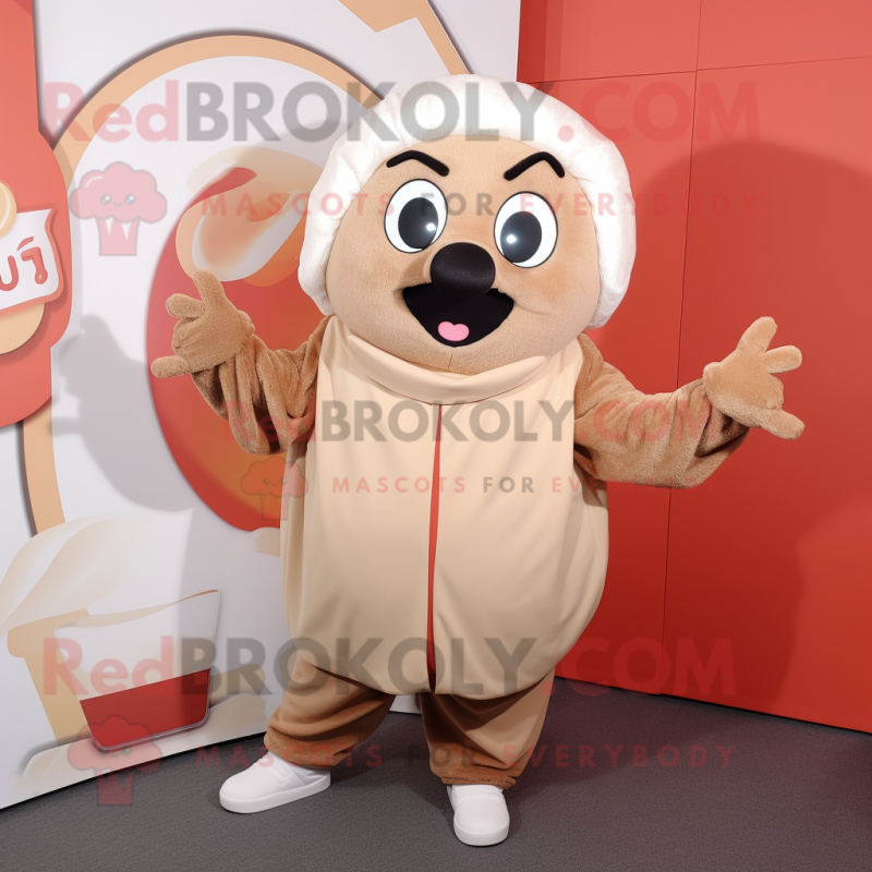 Tan Meatballs mascot costume character dressed with a Sweatshirt and Headbands Tan Meatballs mascot costume character dressed with a Sweatshirt and Headbands