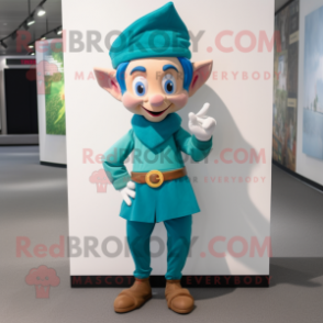 Teal Elf mascot costume character dressed with a Shorts and Cummerbunds