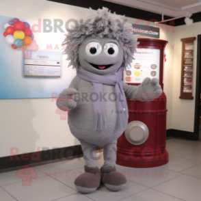 Gray Cherry mascot costume character dressed with a Henley Tee and Scarves