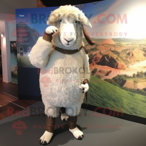 nan Merino Sheep mascot costume character dressed with a Suit Pants and Beanies