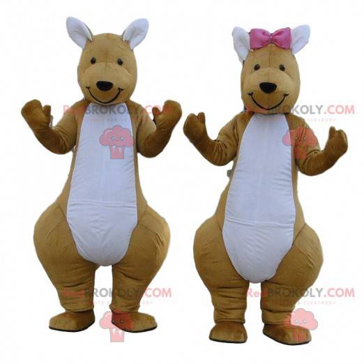 2 Maskottchen aus braunen und weißen Kängurus, ein paar