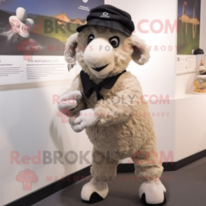 nan Merino Sheep mascot costume character dressed with a Suit Pants and Beanies