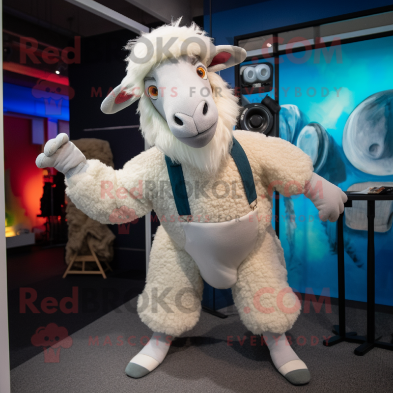 nan Merino Sheep mascot costume character dressed with a Suit Pants and Beanies