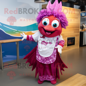 Magenta Fish And Chips mascot costume character dressed with a Maxi Dress and Headbands