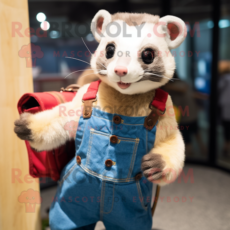 nan Ferret mascot costume character dressed with a Dungarees and Wallets