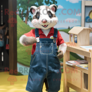 nan Ferret mascot costume character dressed with a Dungarees and Wallets