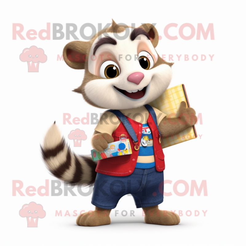 nan Ferret mascot costume character dressed with a Dungarees and Wallets