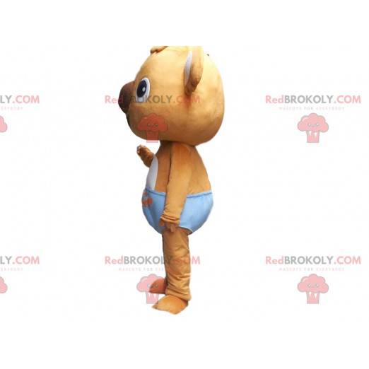 Brown koala mascot with blue briefs, baby koala costume -