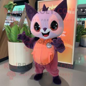 Peach Fruit Bat mascot costume character dressed with a Sweatshirt and Cummerbunds