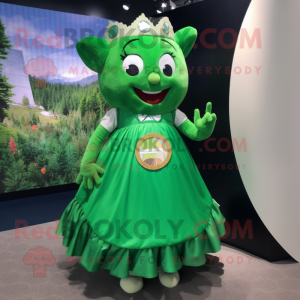 Forest Green Tooth Fairy mascot costume character dressed with a Maxi Skirt and Coin purses