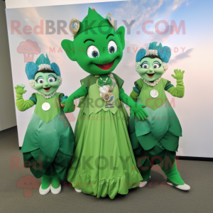 Forest Green Tooth Fairy mascot costume character dressed with a Maxi Skirt and Coin purses