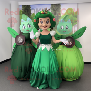 Forest Green Tooth Fairy mascot costume character dressed with a Maxi Skirt and Coin purses