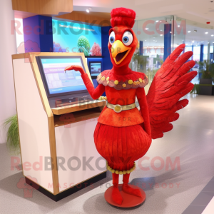 Röd påfågel maskot kostym...