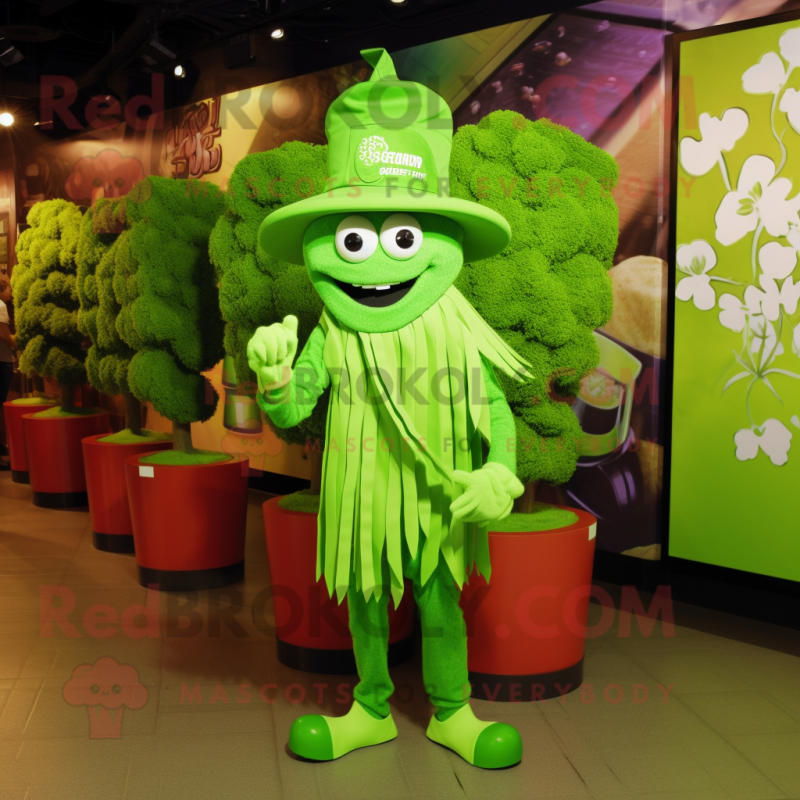 Lime Green Bunch Of Shamrocks mascot costume character dressed with a Long Sleeve Tee and Hat pins Lime Green Bunch Of Shamrocks mascot costume character dressed with a Long Sleeve Tee and Hat pins