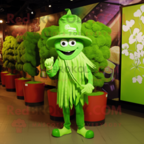 Lime Green Bunch Of Shamrocks mascot costume character dressed with a Long Sleeve Tee and Hat pins