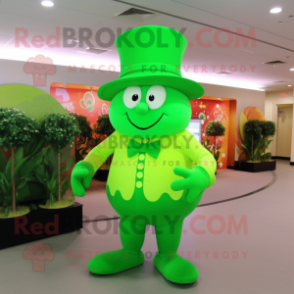 Lime Green Bunch Of Shamrocks mascot costume character dressed with a Long Sleeve Tee and Hat pins