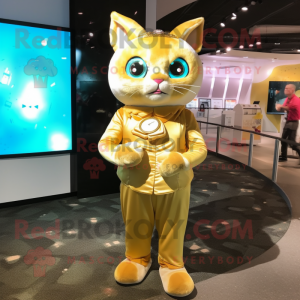 Gold Cat maskot kostume...