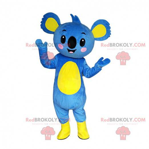 Mascota koala azul y amarillo, disfraz de koala gigante -