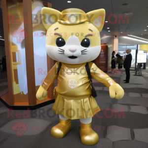 Gold Cat maskot drakt figur...