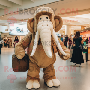 Tan Mammoth mascot costume character dressed with a Jumpsuit and Tote bags