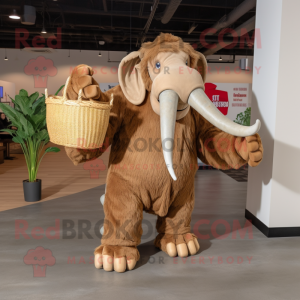 Tan Mammoth mascot costume character dressed with a Jumpsuit and Tote bags