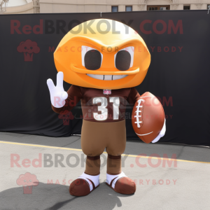 Brown American Football Helmet mascot costume character dressed with a Suit Pants and Foot pads