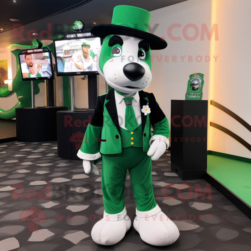 Forest Green Dog mascot costume character dressed with a Tuxedo and Wraps