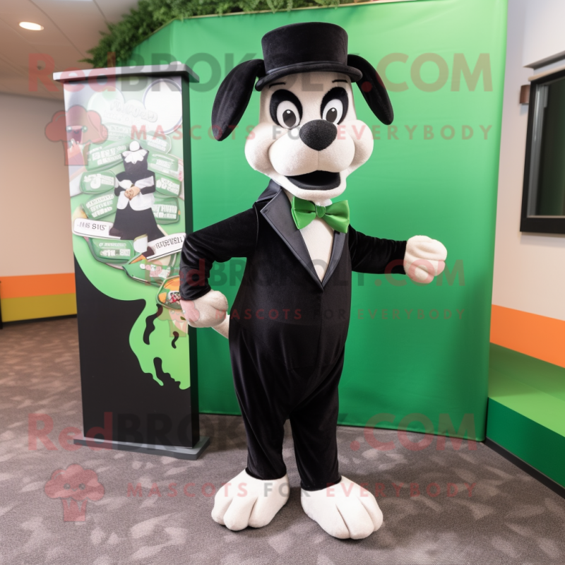 Forest Green Dog mascot costume character dressed with a Tuxedo and Wraps