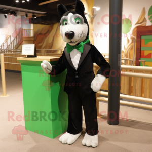 Forest Green Dog mascot costume character dressed with a Tuxedo and Wraps
