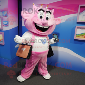 Pink Tooth Fairy mascot costume character dressed with a Button-Up Shirt and Wallets