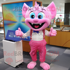 Pink Tooth Fairy mascot costume character dressed with a Button-Up Shirt and Wallets