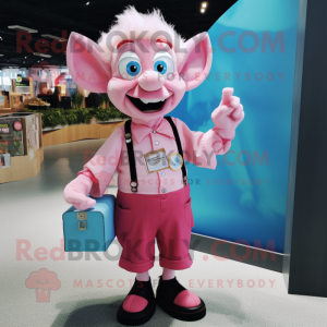 Pink Tooth Fairy mascot costume character dressed with a Button-Up Shirt and Wallets