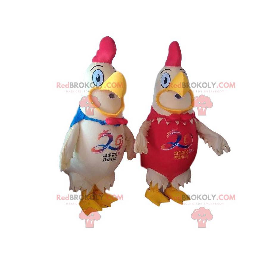 2 giant roosters mascots, farm costumes - Redbrokoly.com