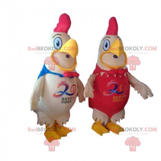 2 mascotte di galli giganti, costumi da fattoria -