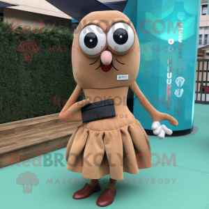 Brown Squid mascot costume character dressed with a Mini Skirt and Clutch bags