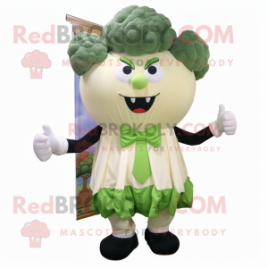 Cream Broccoli mascot costume character dressed with a Romper and Bow ties