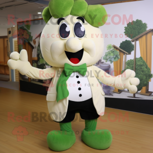 Cream Broccoli mascot costume character dressed with a Romper and Bow ties