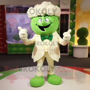 Cream Broccoli mascot costume character dressed with a Romper and Bow ties